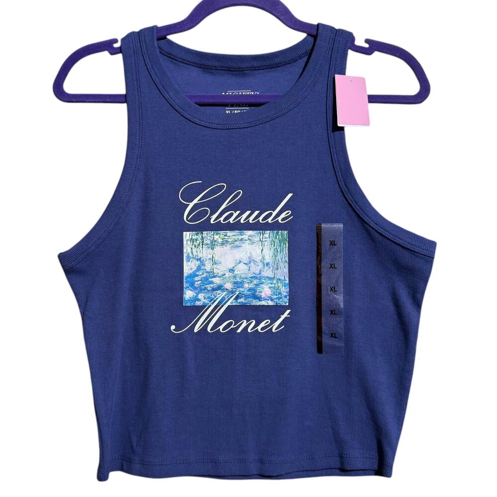 NWT Mighty Fine Claude Monet ribbed crop tank top XL‎